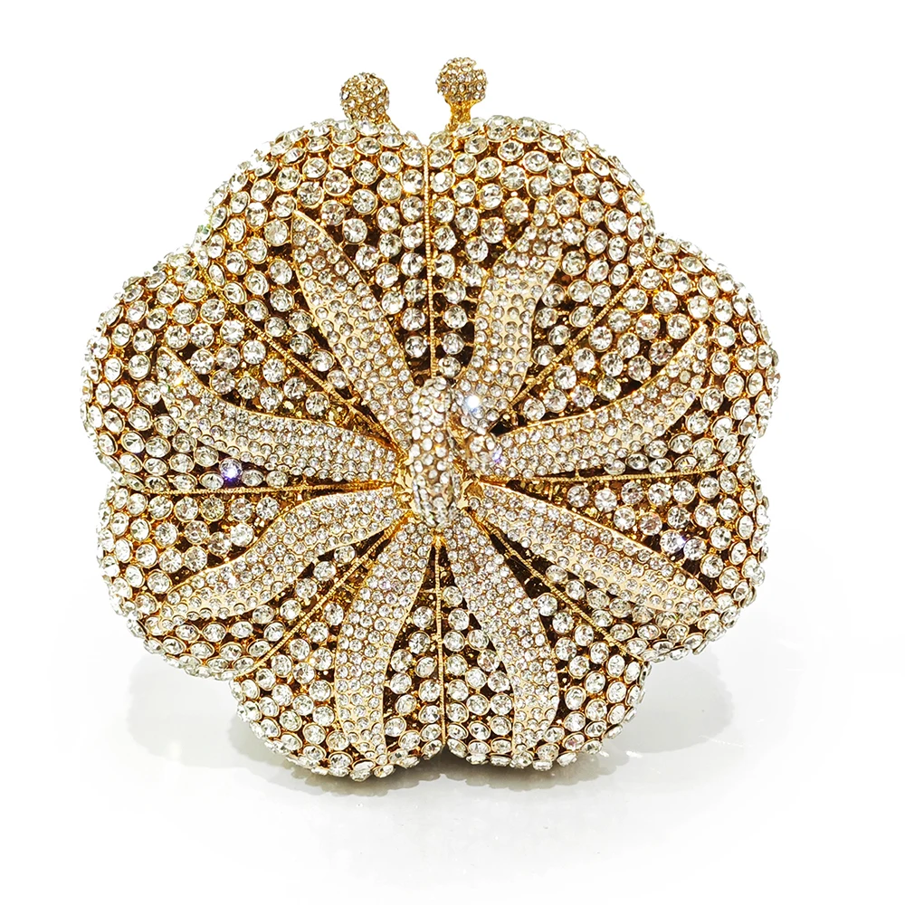 New Round Pumpkin Evening Purse Bags Luxury Gold Silver Crystal  Wedding Dinner Clutches WHTU0HENG Girls Lady Party Bridal Bag