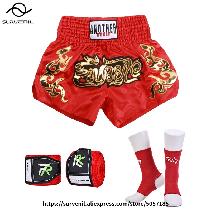 

Боксерские шорты с комплектом для защиты рук и голеней: шорты для тайского бокса, мужские, женские, детские, для зала, ММА, кикбоксинга, спарринга