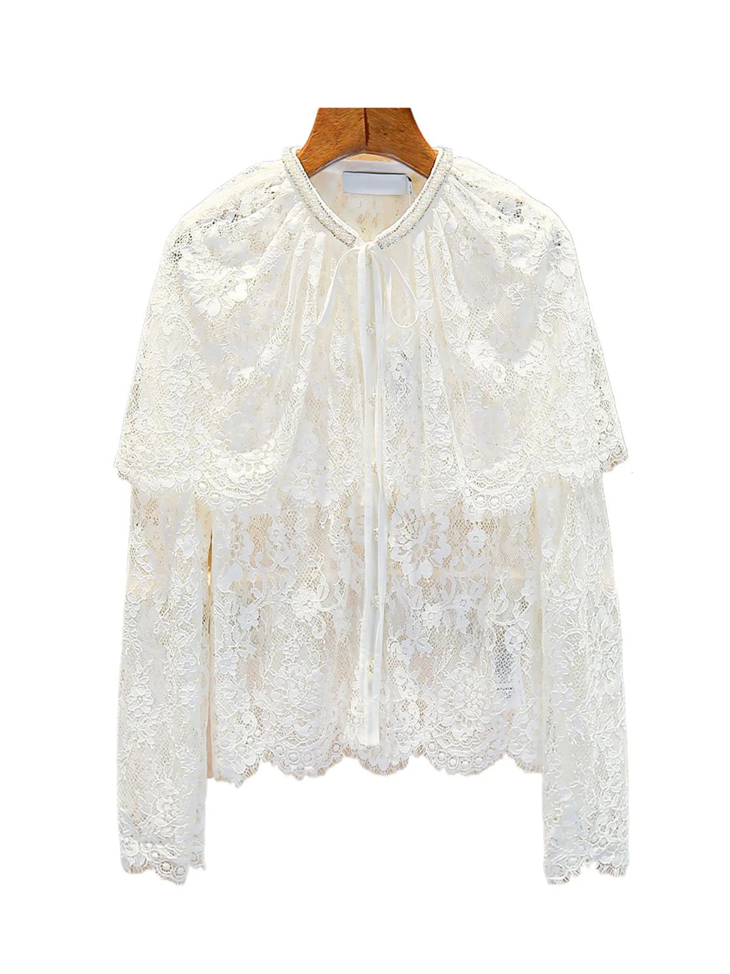 

Ele Lace irt Women's Diamond Embellied Cape Sle Top Summer 2025 SP Home South Oil High End Faion Commute Sle