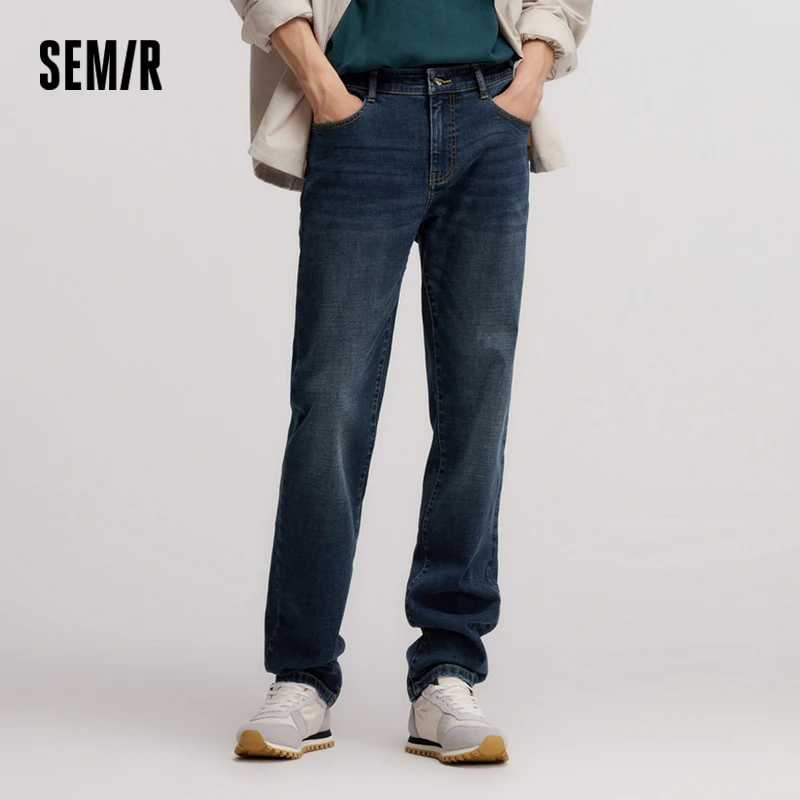 Semir Jeans Men 2024 Winter New Retro Distressed Washed Straight Leg Simple Versatile Trousers Black Denim Trousers