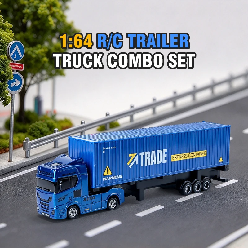 1/64 DIY RC Trailer Truck 2.4G Proportional Remote Control Container Truck Detachable Tractor Head with Light Kids Birthday Gift