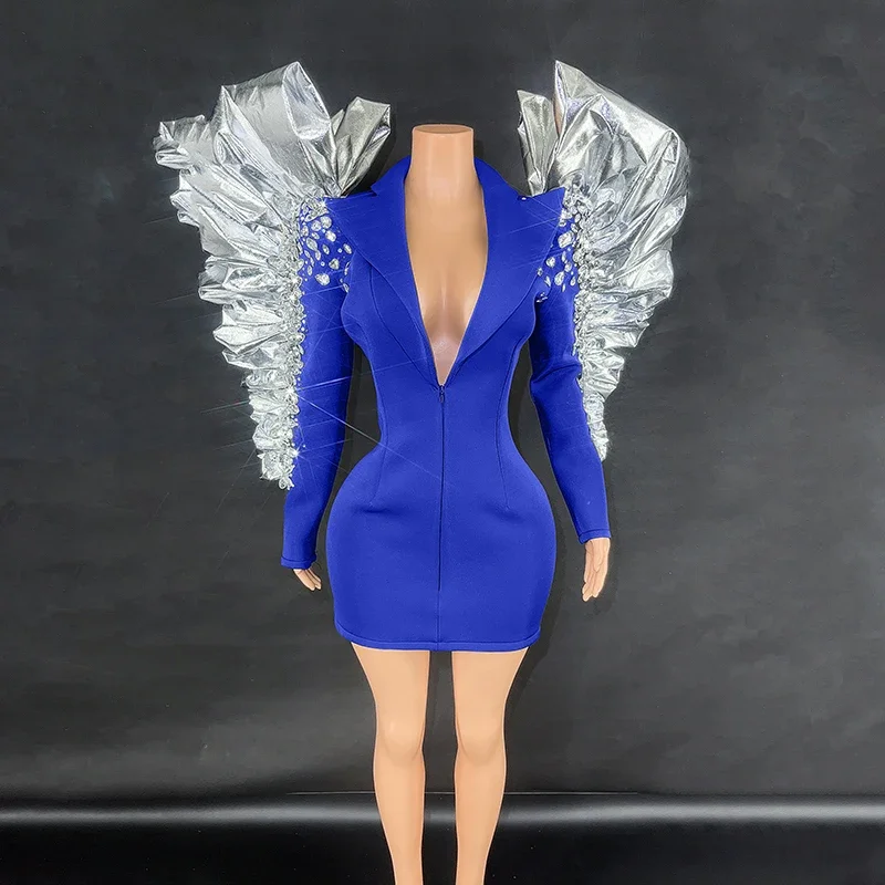 Singer Performance Wear Drag Queen Rave Outfit Multi-Colors Stand Shoulder Steentjes Jurk Overdreven Podium Kostuum