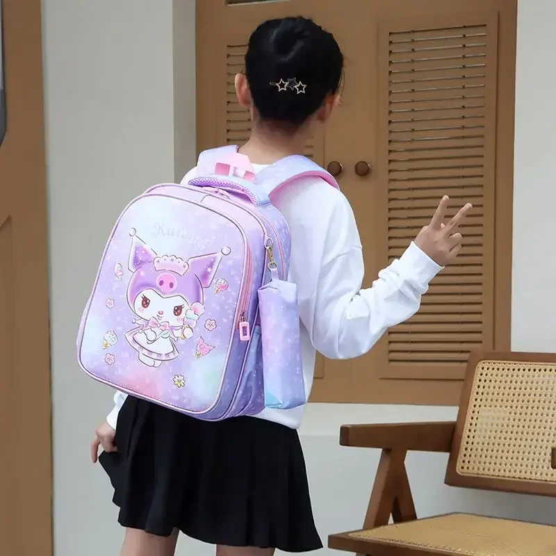 MINISO Hello Kitty Pink School Bag for Kindergarten Student Girls Kuromi New Grade 1-3 Cute Cartoon Light Weight Kids Backpack