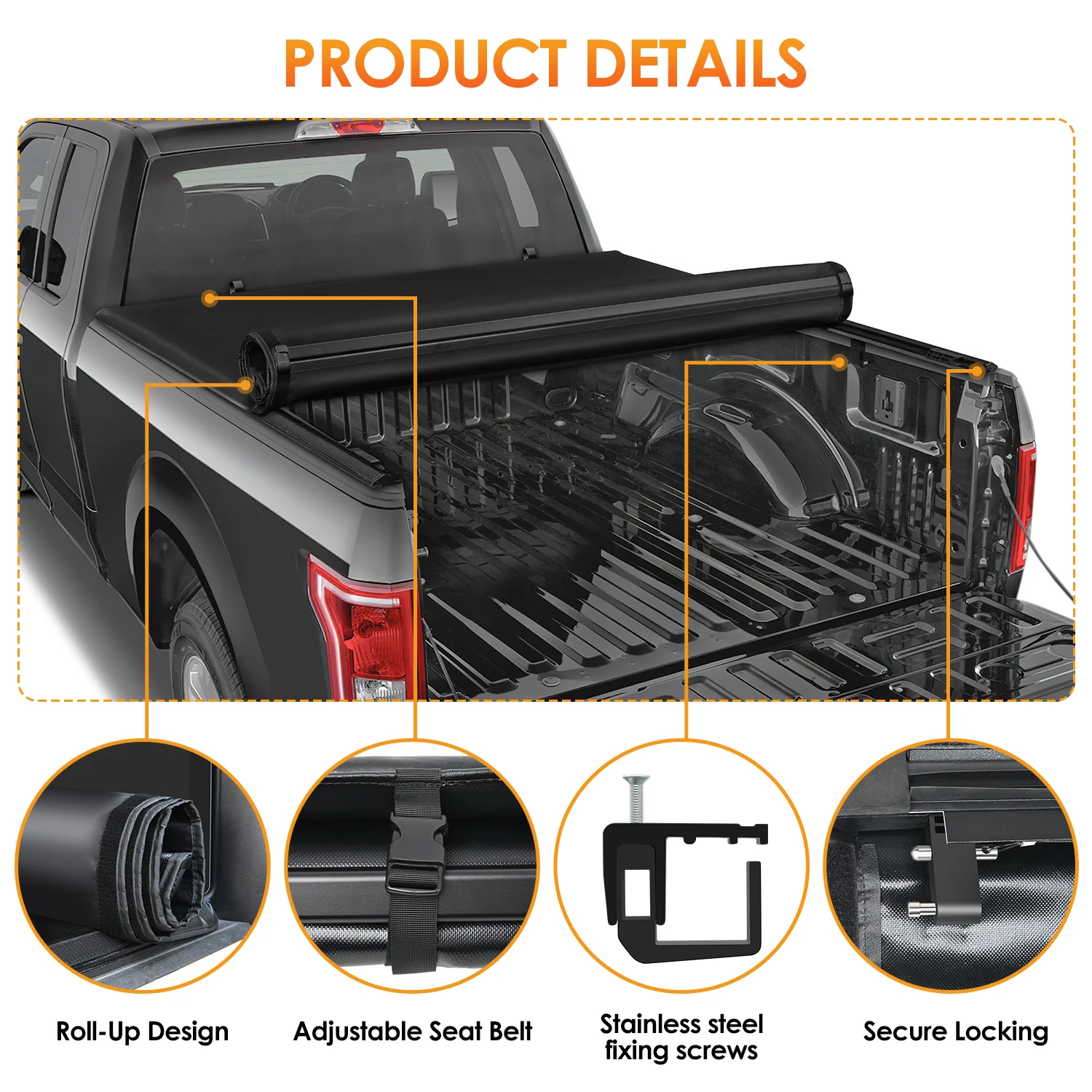 Nilight Soft Roll Up Truck Tonneau Cover Compatible with Ford Ranger 2019 2020 2021 2022 2023 6ft