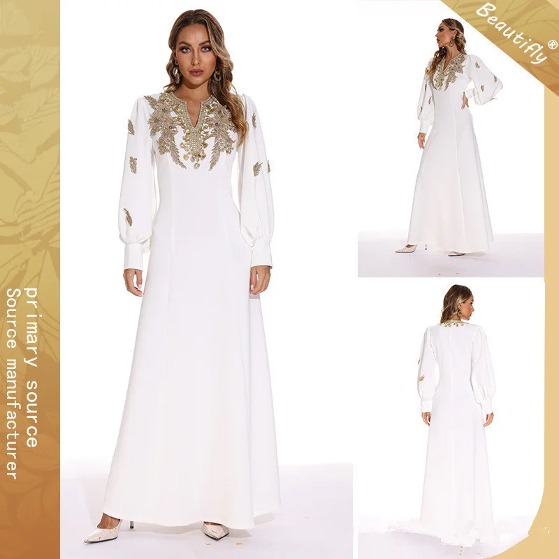 

European Dashiki Muslim Abayas For Women Dubai Maxi Bazin Dresses Pattern Print Kaftan Batwing Sleeve Sashes Pullover Robe