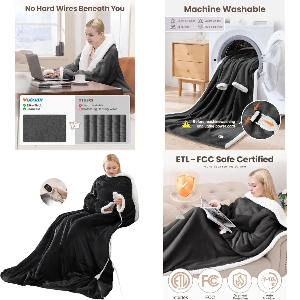 

Одеяло с электрическим подогревом и карманом для ног, регулируемое тепло и автоматическое отключение, 50x70 серый