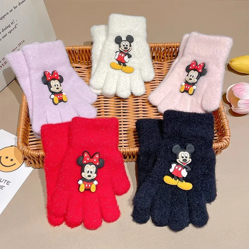 

Cute Minnie Mouse Gloves Autumn Winter Student Riding Coral Velvet Keep Warm New Thickened Gloves Cartoon Outing Kids Gift