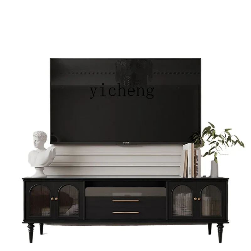 

Retro TV Cabinet Solid Wood Arch Small Apartment Solid Wood Living Room Changhong Glass Audiovisual Cabinet