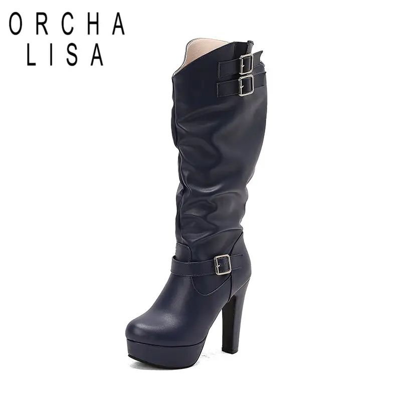 

ORCHA LISA 2025 Зимние модные женские ботинки с круглым носком на блочном каблуке 12 см на платформе 3,5 см без шнуровки с металлическим декором, большой размер 49 50