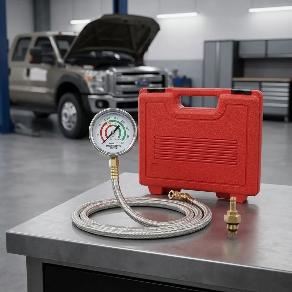 for exhaust Back Pressure Diagnostic Tool with Stainless Steel Hose Brass Thread Adapters and 2.5 Inch Dual Scale Pressure Gauge