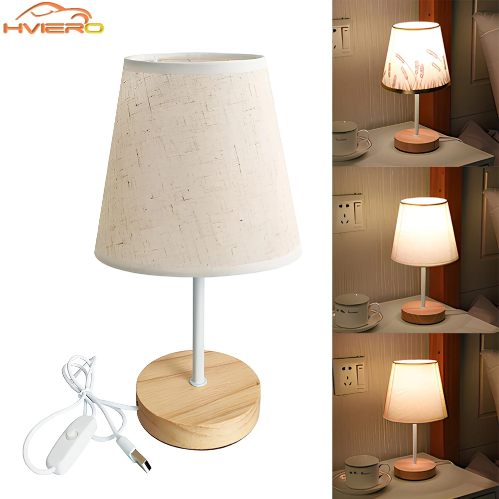 Solid Wood Cloth Desk Lamps Led Decorative Bedroom Living Room Study Simple Creative Remote Control Atmosphere Small Night Light
