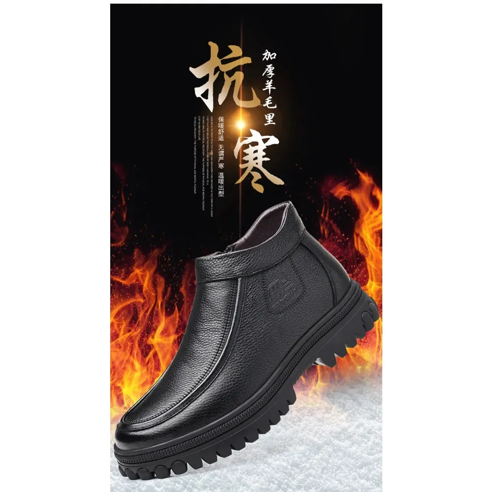 2025年冬用高級靴 プレミアム本革 手縫い ウール裏地付きブーツ 冬用暖かいフリース裏地付き靴