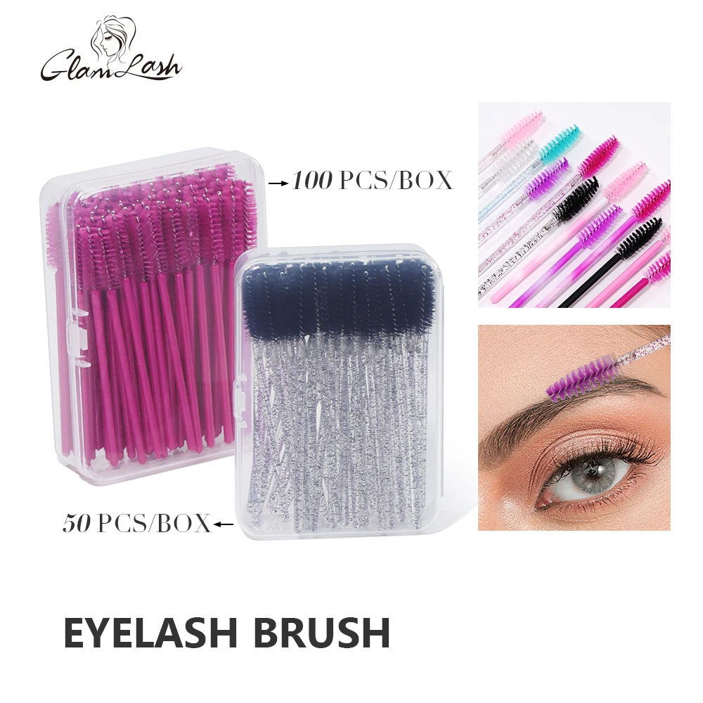 GLAMLASH 100Pcs Disposable Lash Micro Mascara Wand Eyelash Extension Cleaning Brush Eyebrow Boxed Brush Applicator Spoolers