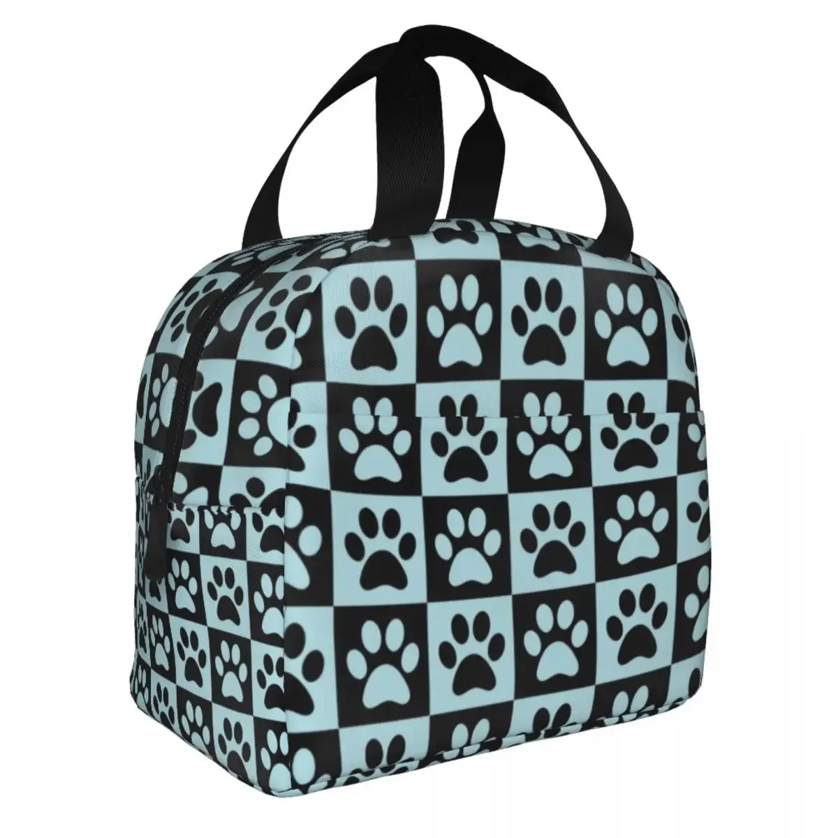 Checkered Dog Paw Print Insulated Lunch Bag for Work School Leakproof Thermal Cooler Lunch Box For Women Kids Food Tote Bags