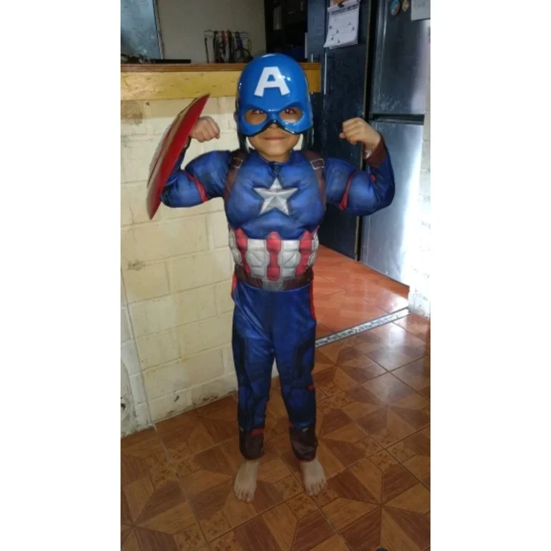 Fato de capitão Rogers para meninos, Músculo de super-herói, Macacão América, Vestido extravagante, Roupa extravagante, Azul, Halloween, Purim, Fantasia