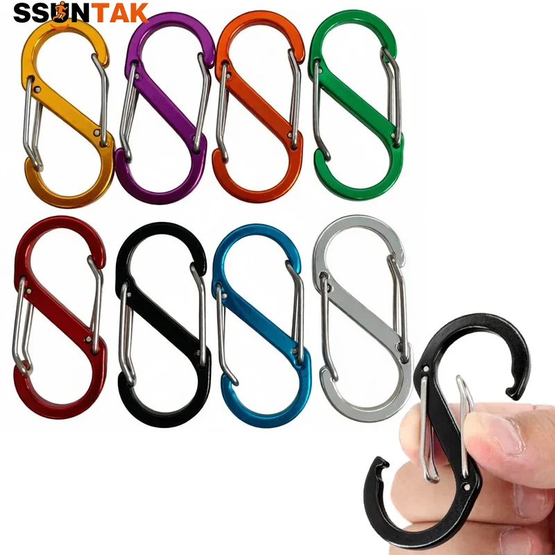 

SSUNTAK 8Pcs S-Shaped Aluminum Alloy Carabiner Multifunctional Spring Snap Clip Hook for Outdoor Climb Camping Hiking Backpack