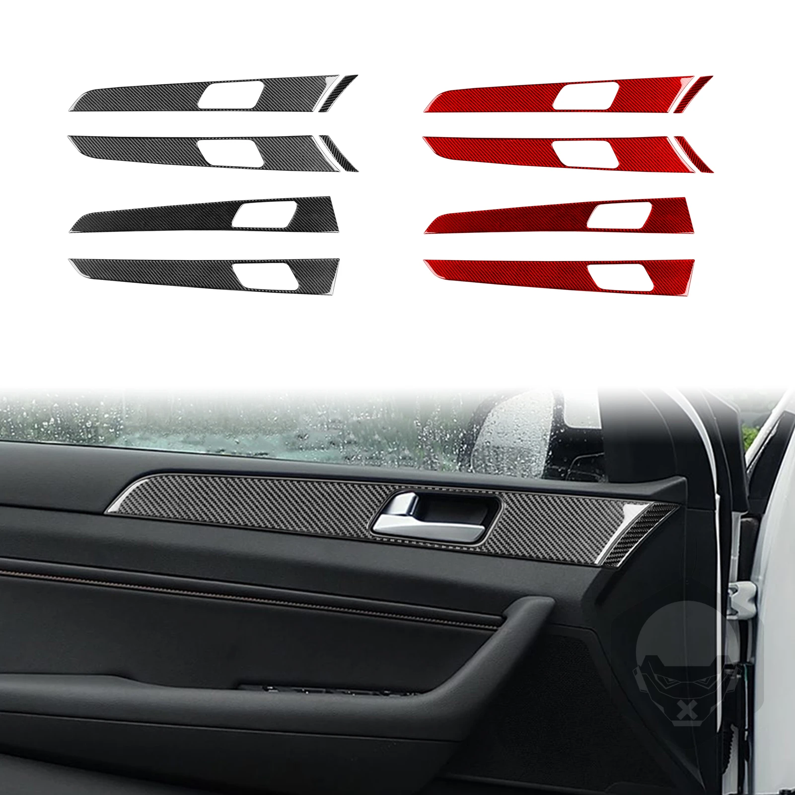 For Hyundai Sonata 2015—2017 Real Carbon Fiber Car Door Puller Panel Cover Trim Sticker Interior Decorative Accessories