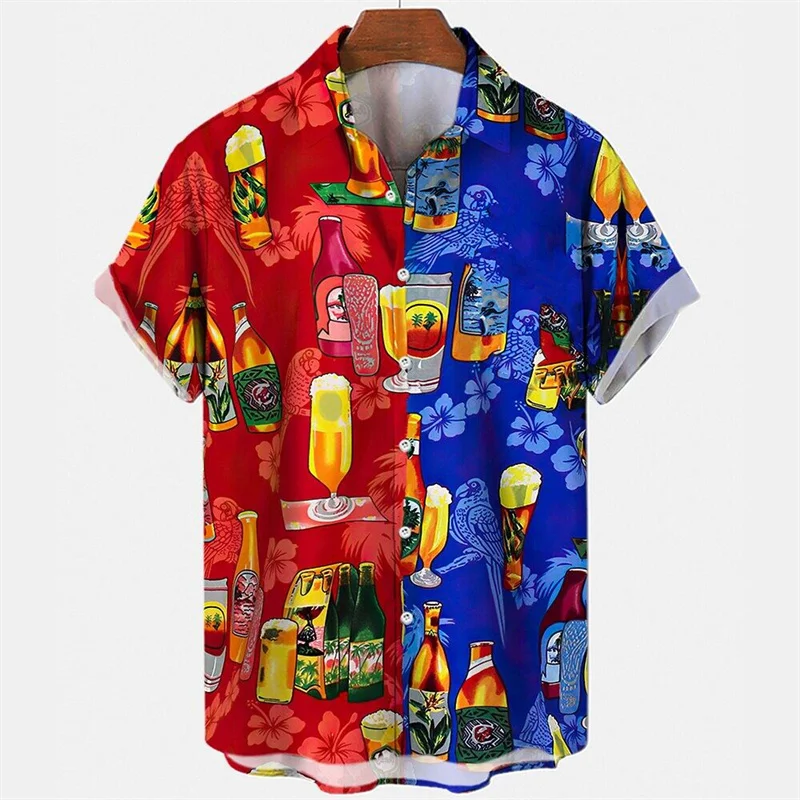 Summer Funny Beer 3D Print Shirts Men Fashion Shirt Casual Vintage Harajuku Streetwear Short Sleeve Shirt Blouse Man Clothing