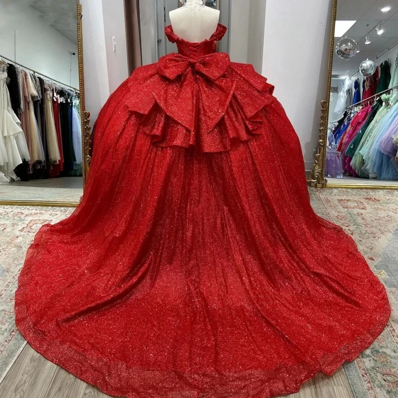 Real Picture Mexican Red 15th Girl Quinceanera Dresses Birthday Party Off Sholder Crystal Ball Gown Prom Dress Occasion Formal