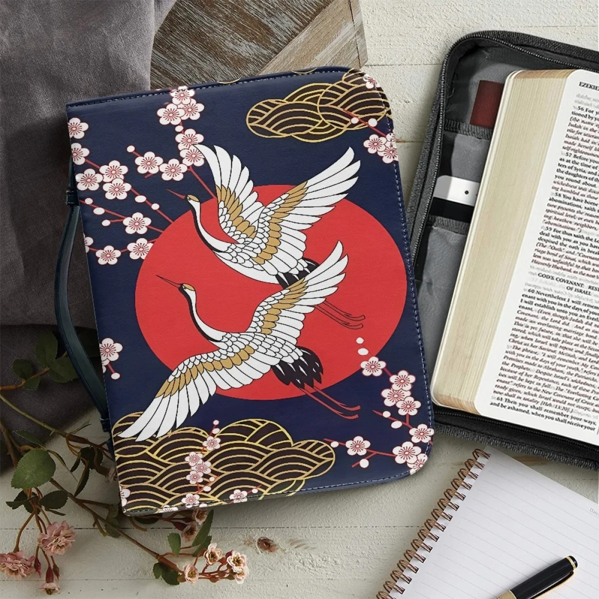 

Pretty Japan Crane Design Bible Storage Bag Women Church Practical Bag PU Leather Study Book Holy Packet Boxes Sac A Main 2023