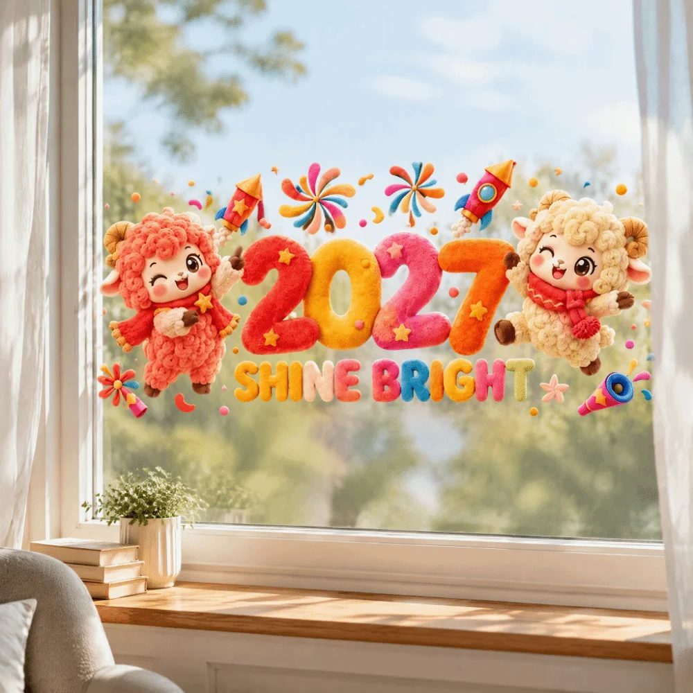 Waterproof 2027 Static Cling Decal DIY Removable Static Goat Year Glass Window Sticker Exquisite Large Two-sided Door Stickers
