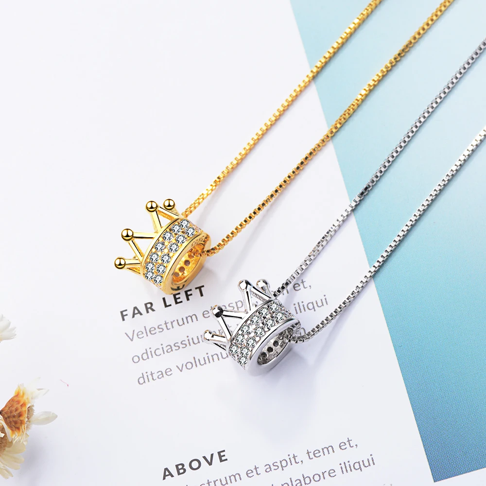 Real 925 Sterling Silver Necklace Crown Pendant Girls Birthday Gift For Women Wedding Party S925 Jewelry DS3452