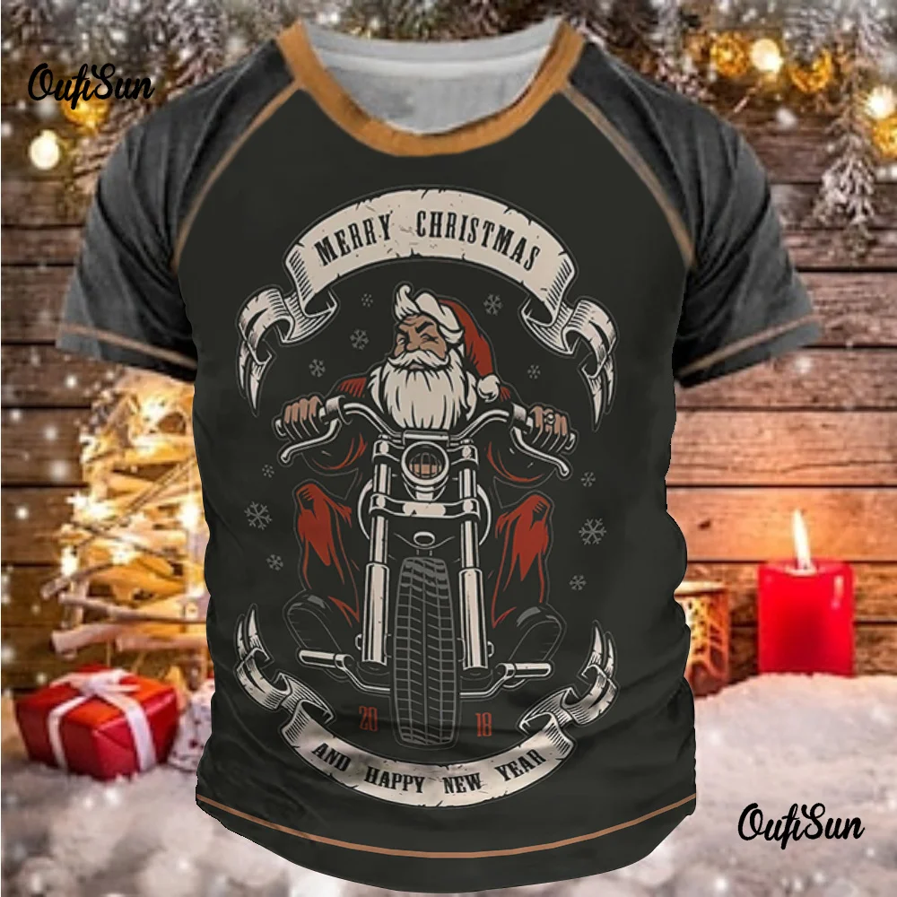 Christmas T-Shirt Fun Santa Claus Cycling Men's Clothing 3d Motorcycle Print Short Sleeve Top 2024 Tops Tees Outdoor Streetwear