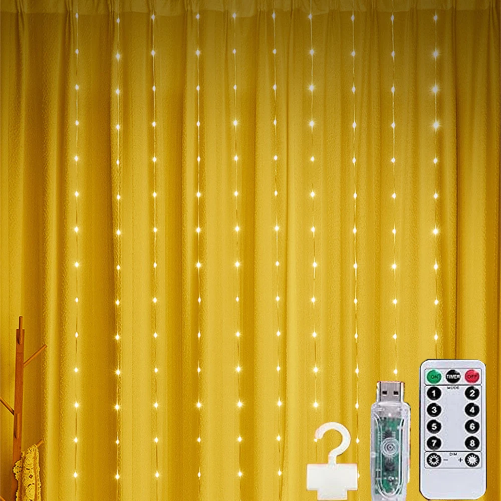 Curtain Fairy Light Waterfall 3x3m 280 LEDs Window Light 5V USB Waterproof Outdoor String Light for Christmas Patio Wall Decor