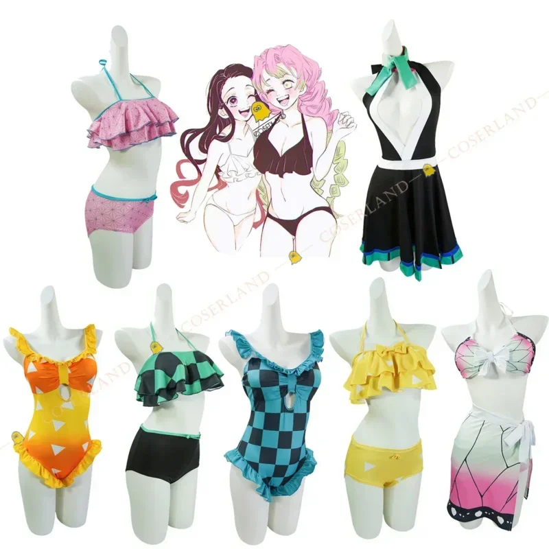 

Demon Slayer Girls Bath Suit Kimetsu No Yaiba Yuukaku hen Bikini Kamado Tanjirou Nezuko Zenitsu Kanroji Mitsuri Swimsuit Cosplay