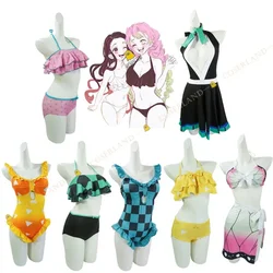 Demon Slayer Girls Bath Suit Kimetsu No Yaiba Yuukaku hen Bikini Kamado Tanjirou Nezuko Zenitsu Kanroji Mitsuri Swimsuit Cosplay