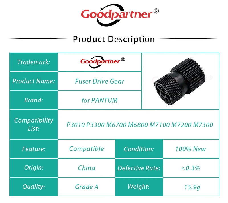 1X Fuser Drive Gear for PANTUM P3010 P3300 M6700 M6800 M7100 M7200 M7300