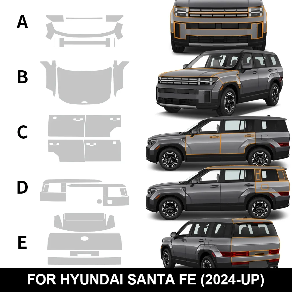 Car Paint Protection Film for Hyundai Santa Fe 2024 2025 Pre-Cut Anti-Scratch Body Sticker Repair Bra Kit Transparent