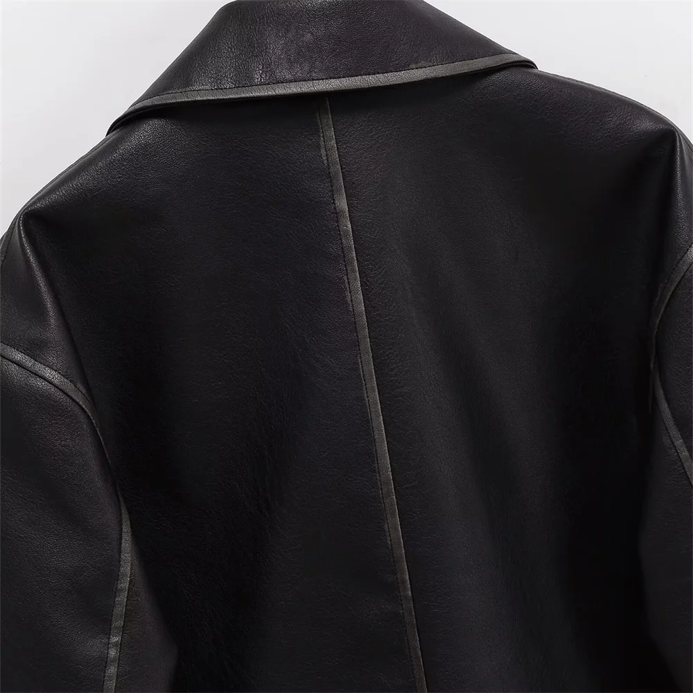 women's new casual pocket decoration lapel versatile patch bag leather PU leather jacket jacket jacket
