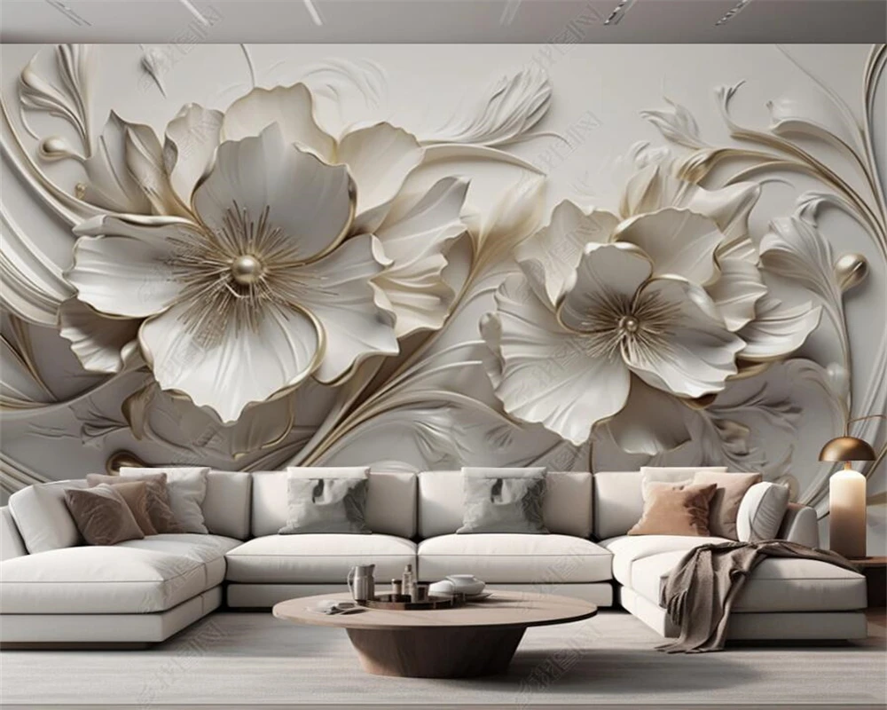 

beibehang Customized Latest Silky Bedroom Light Luxury and Beautiful 3D Relief Jewelry Flower TV Sofa Background Wallpaper