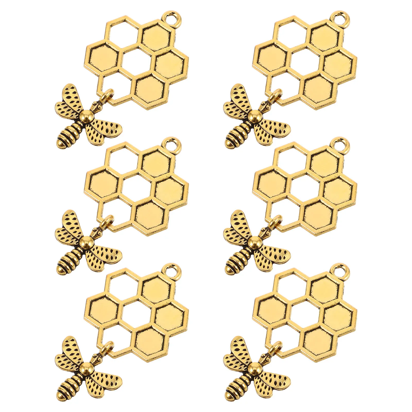 

6pcs Alloy Bee Charms Pendant Keychains Handmade Jewelry Accessories Metal Enamel Bees Crafts Honeycomb Pendants