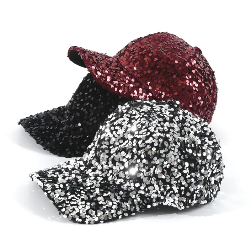 Sequin Iridescent Baseball Cap for Men Women, Soft Mesh Visor Hat Stage Performance Basketball Cap