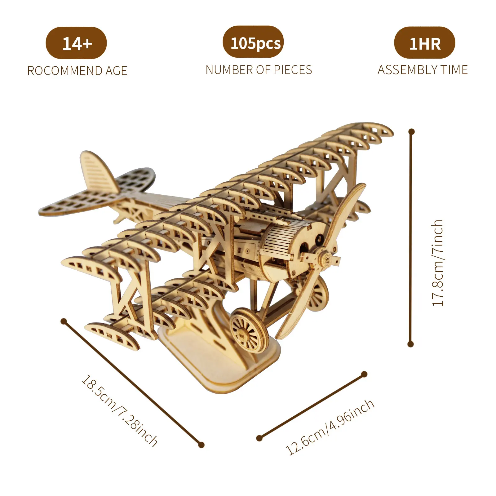 3D ปริศนาไม้ไม้ DIY Craft Bi-Plane ชุด Handmade ของขวัญ