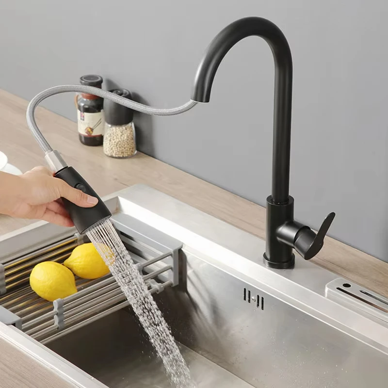 

304 stainless steel kitchen faucet pull-out multifunctional water mode ceramic valve core cold and hot water mixing faucet