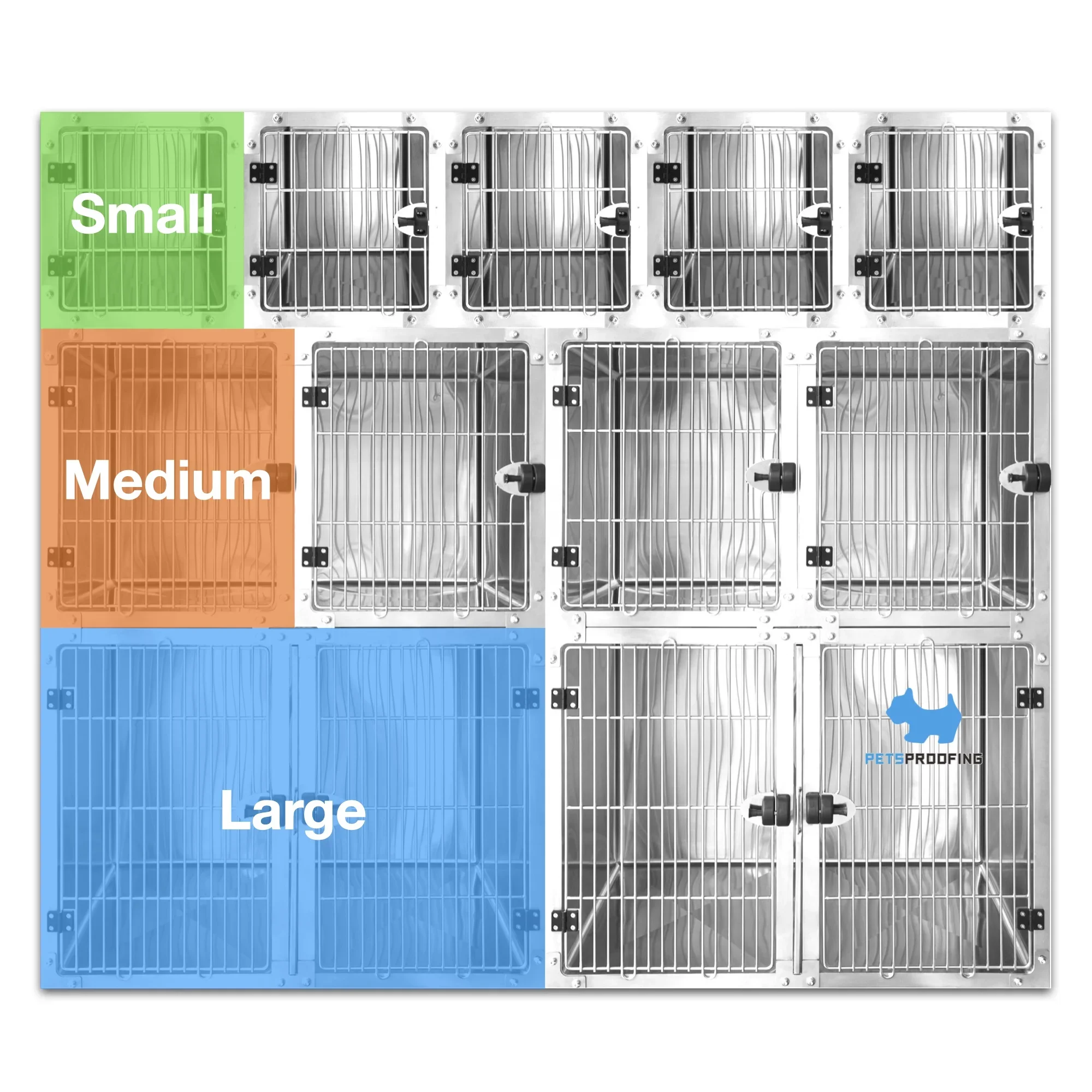 Petsproofing Modular Combination Type Veterinary Cage Stainless Steel VET Dog  for Pet Hospital Clinic 