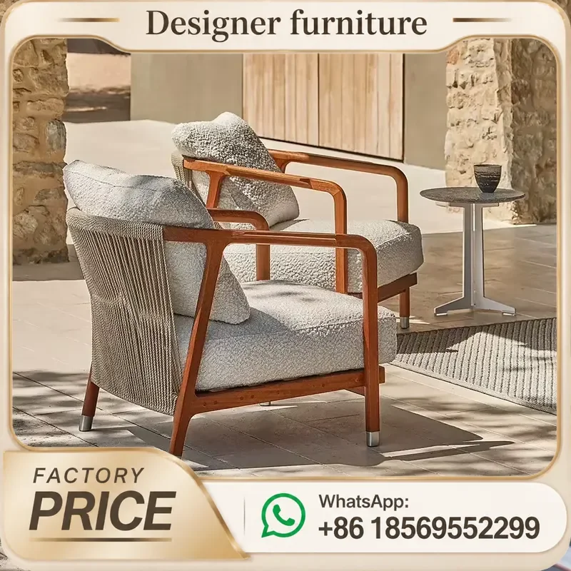 Teak Rope Weaving Sofa Set Outdoor Patio Garden Furniture All Weather Waterproof Sunscreen For Villa Courtyard Balcony