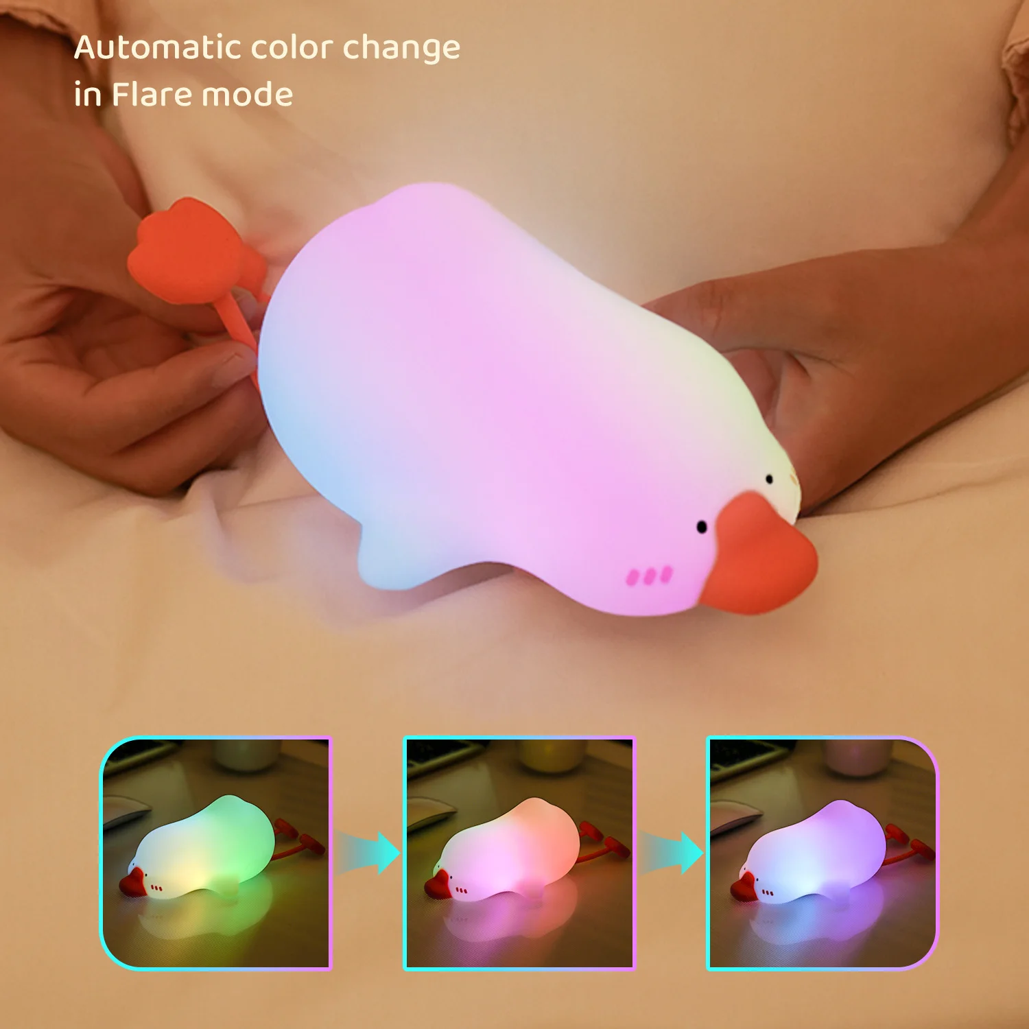 Colorful Night Lights RGB Indoor Lighting Cute Silicone Duck Desk Lamp Bedside Nightlight Atmosphere Light Decoration Kids Gifts