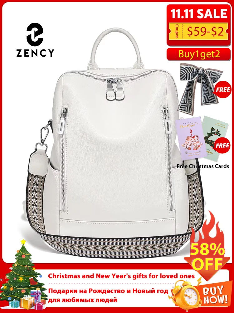 

Zency Fashion Genuine Leather Backpack Knapsack Multi-pocket Day pack Travel Convertible Shoulder Bag for Fall Winter Commuter