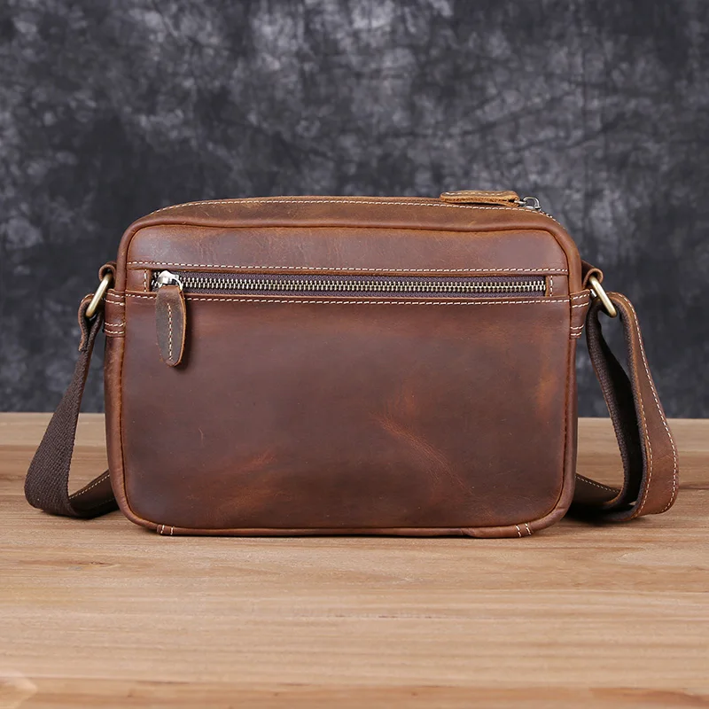 Men's Shoulder Bag Leather Crossbody Bag Top Layer Cowhide Retro Crossbody Bag Crazy Horse Leather Cross Messenger Bag Backpack