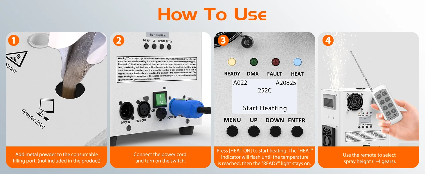 U'King 800W Kaltfunkeneffektmaschine DMX-Steuerung Bühnenausrüstung Top-Sprüh-Elektronik-Blumenmaschine für Shows und Weihnachten – Detail 3