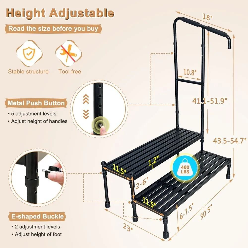 

Регулируемая подставка для кровати с ручкой, 2-ступенчатая медицинская лестница для пожилых людей и взрослых, сверхмощная помощь при перемещении для высоких кроватей