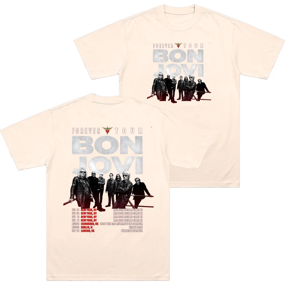 تي شيرت Bon Jovi Forever Tour تي شيرت رجالي مستدير تي شيرت نسائي قطني بأكمام قصيرة تي شيرت هدية فكرة ملابس خروج فضفاضة على الموضة