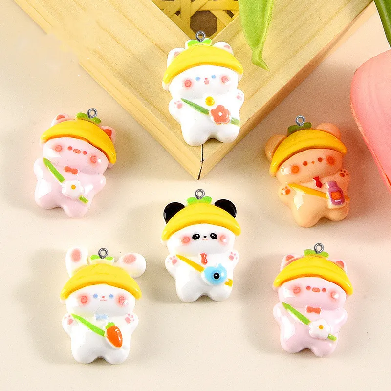 10Pcs Catoon Rabbit Bear Resin Charms DIY Miniature Figurine Cabochon Pendant Funny Keychain Phone Decor Accessorie Jewelry Make