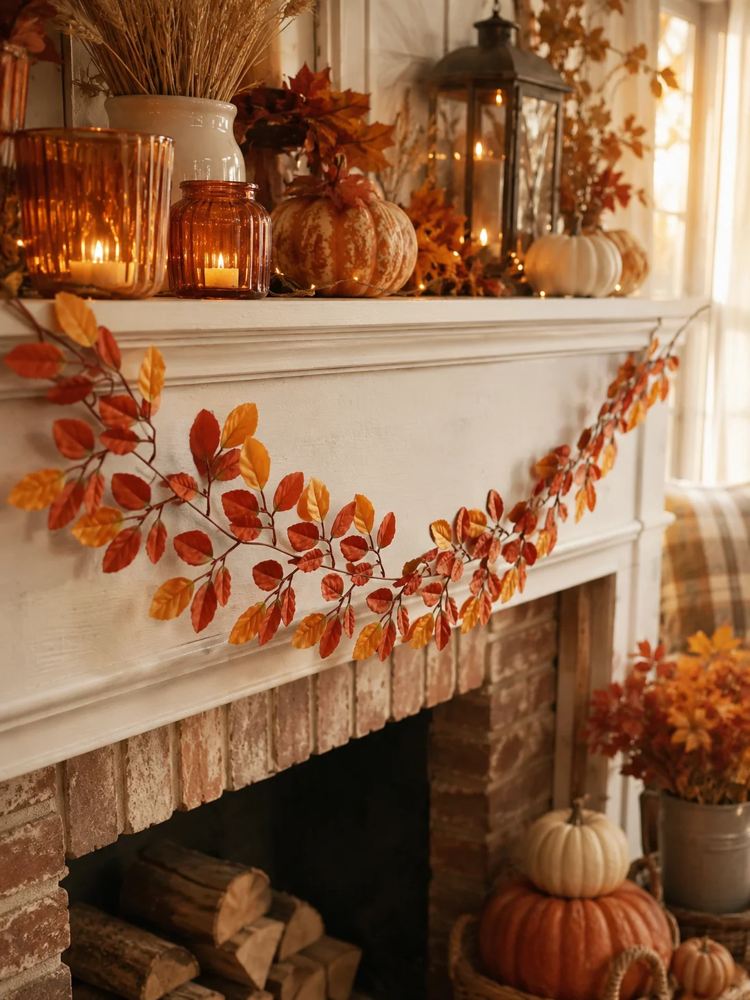 Fall Artificial Maple Leaf Garland Halloween Thanksgiving Pumpkin Berry Vine Fireplace Mantle Door Table Hanging Vine Home Decor