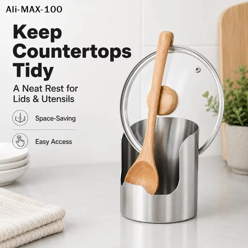 【AV】Stainless Steel Pot Lid Holder Spoon Holder Rust-Resistant And Features Compartment Heat-Resistant Easy To Clean