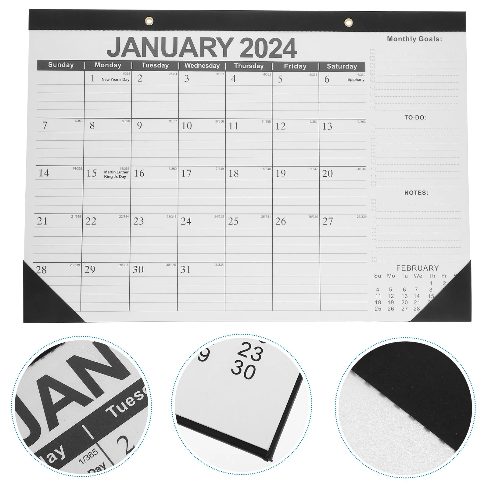 

Wall Hanging Calendar 2024-2025 English Monthly Calendar with Blank Memo Areas Simple Design Space-Saving Home Office Supply